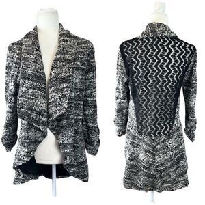 Alberto Makali Waterfall Open Front Roll‎ Tab Sleeve Career Office Cardigan Sz L